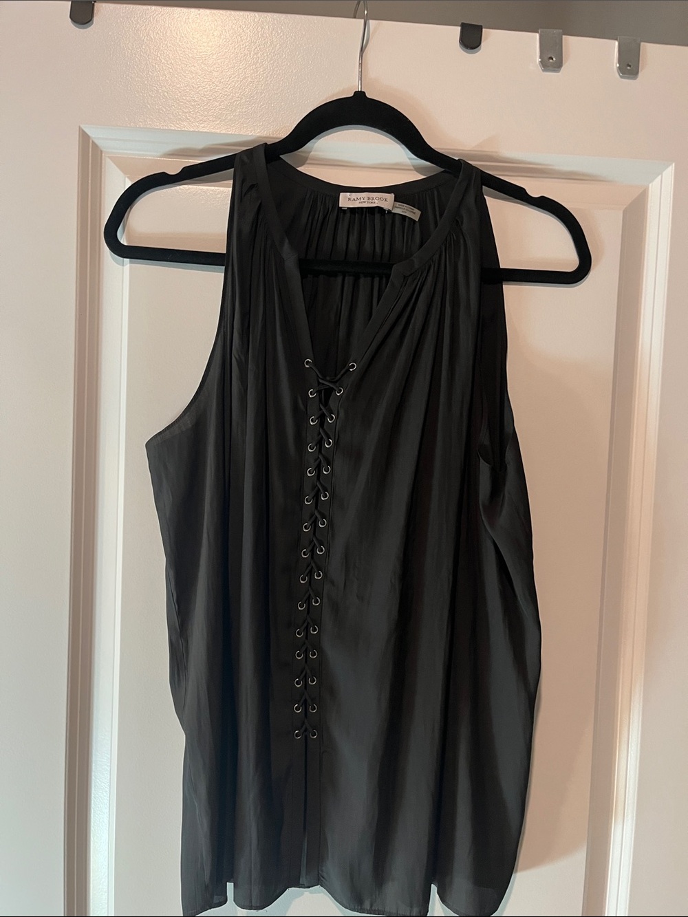 Ramy Brook Black Lace-Up Sleeveless shirt medium